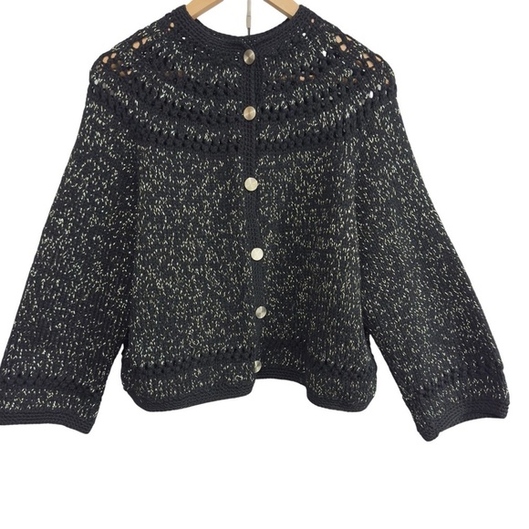 Unbranded Sweaters - Vintage Black Metallic Knit Cardigan Sweater Button Front Long Sleeve
